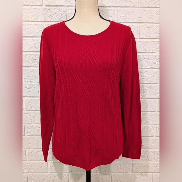 Talbots Sweaters - NWT Talbots Petite Medium Red Cable Knit Sweater 100% Cotton Holiday Top Crew